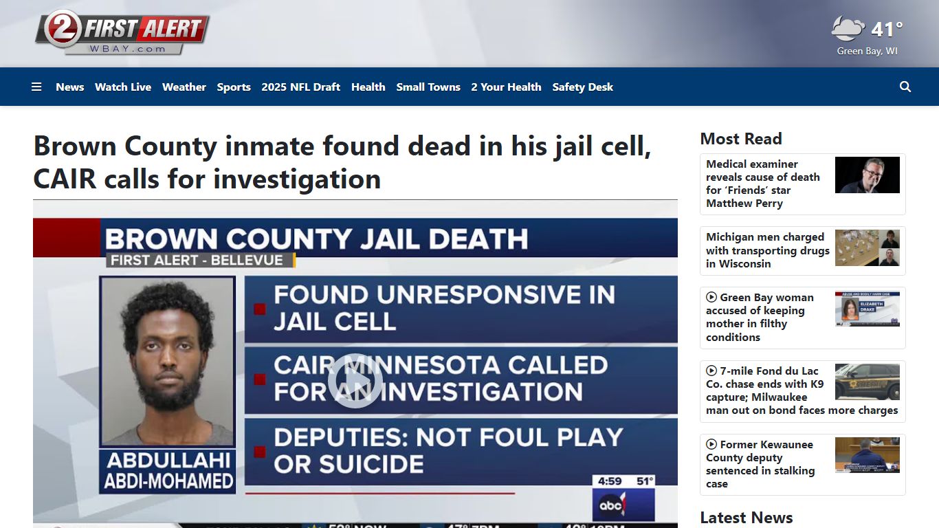 Brown County inmate found dead in his jail cell - WBAY